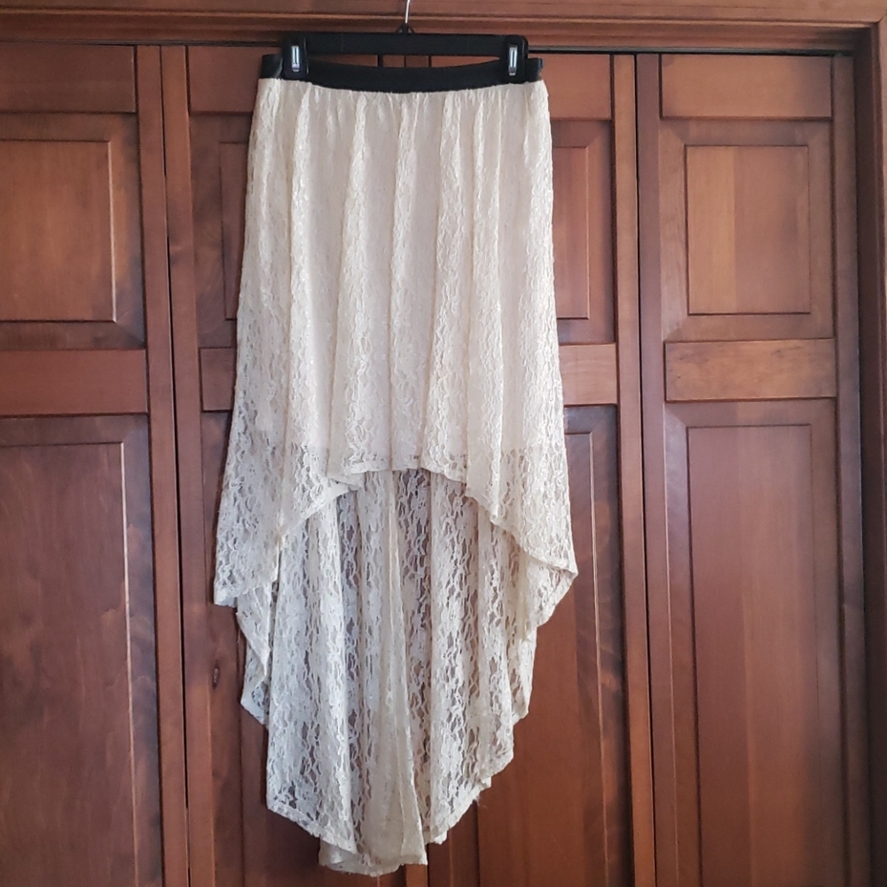 Cream Lace High Low Skirt
